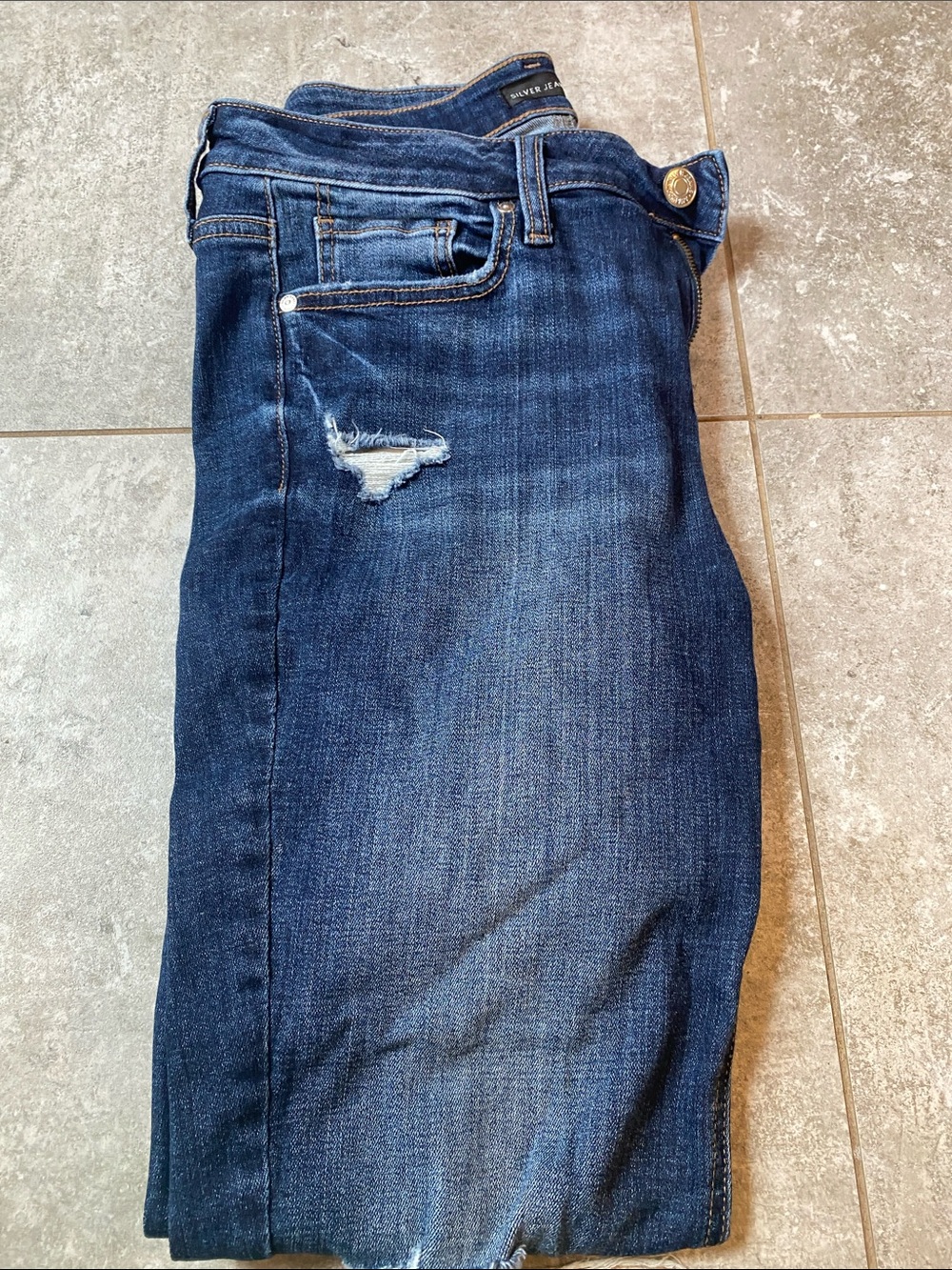 Silver Jeans Slim Fit Dark Blue Ripped Denim